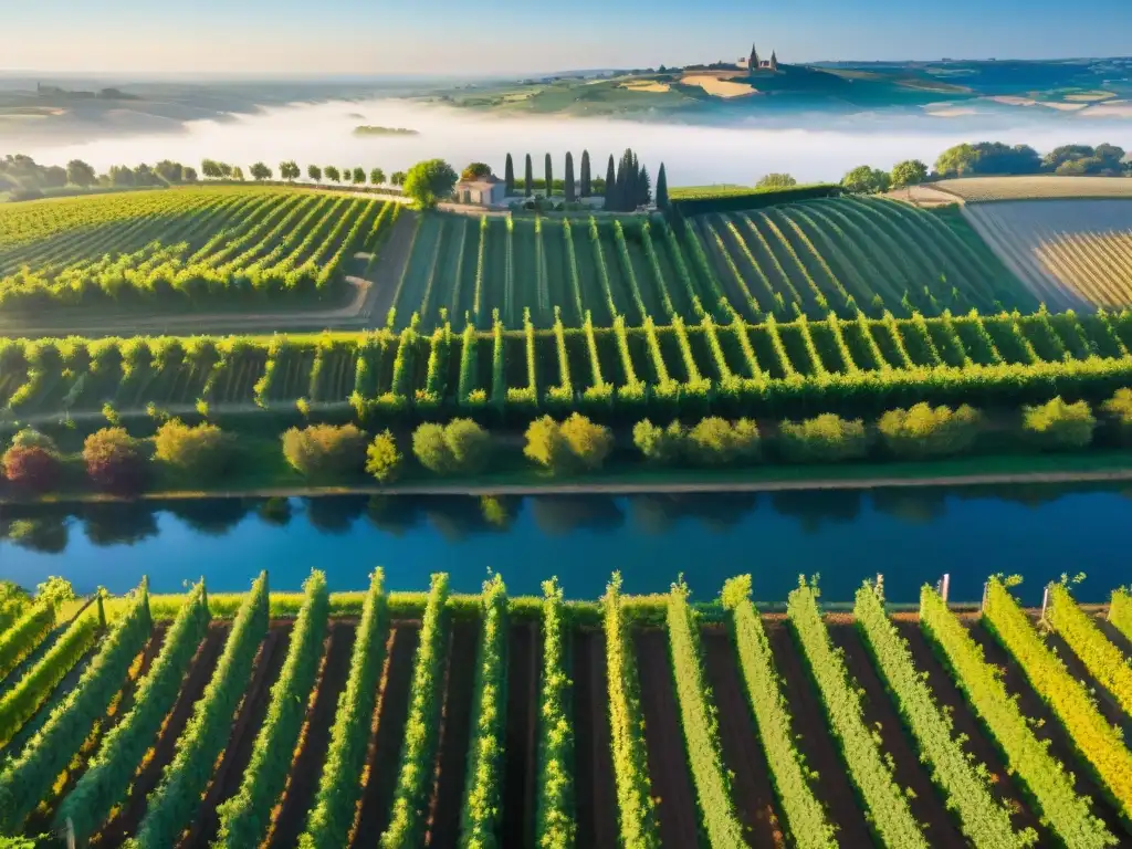 Un paisaje fascinante de viñedos interminables en las colinas de Burdeos, Francia