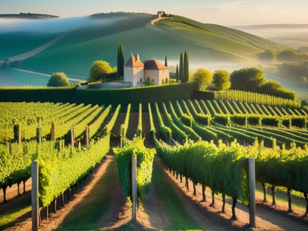 Un paisaje idílico de viñedos en la campiña francesa al atardecer