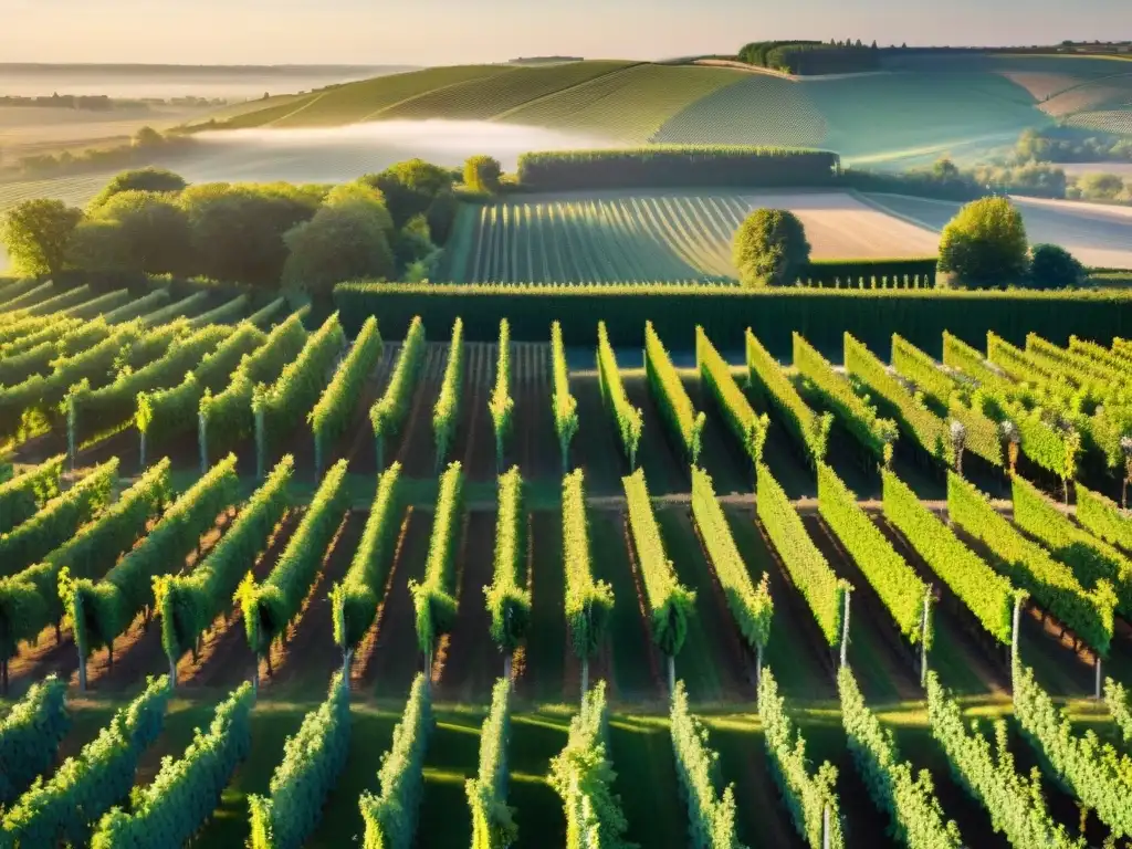 Un paisaje impresionante de los viñedos de Burdeos, Francia al atardecer, ideal para los mejores vinos franceses recomendados