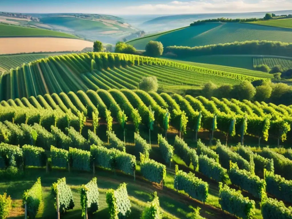 Un paisaje impresionante de viñedos en la región de Champagne, destacando el terroir de los vinos blancos franceses