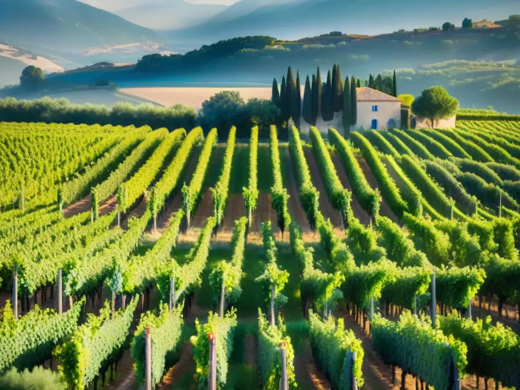 Un paisaje impresionante de viñedos en las colinas de Provenza, Francia