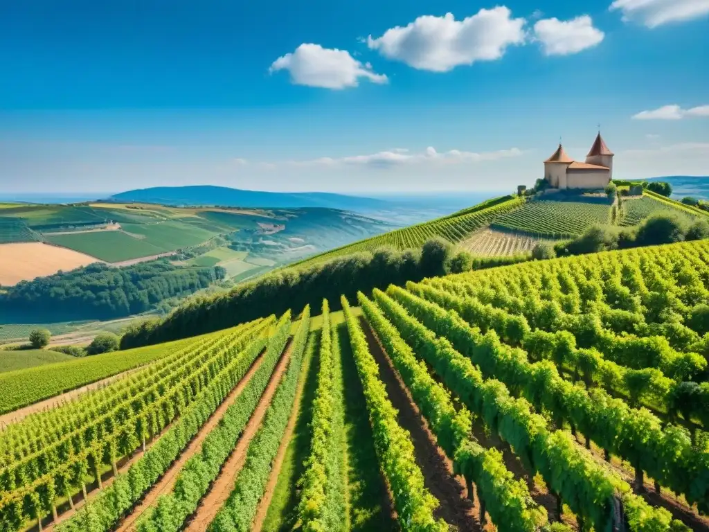 Un paisaje impresionante de viñedos exuberantes en Borgoña, Francia