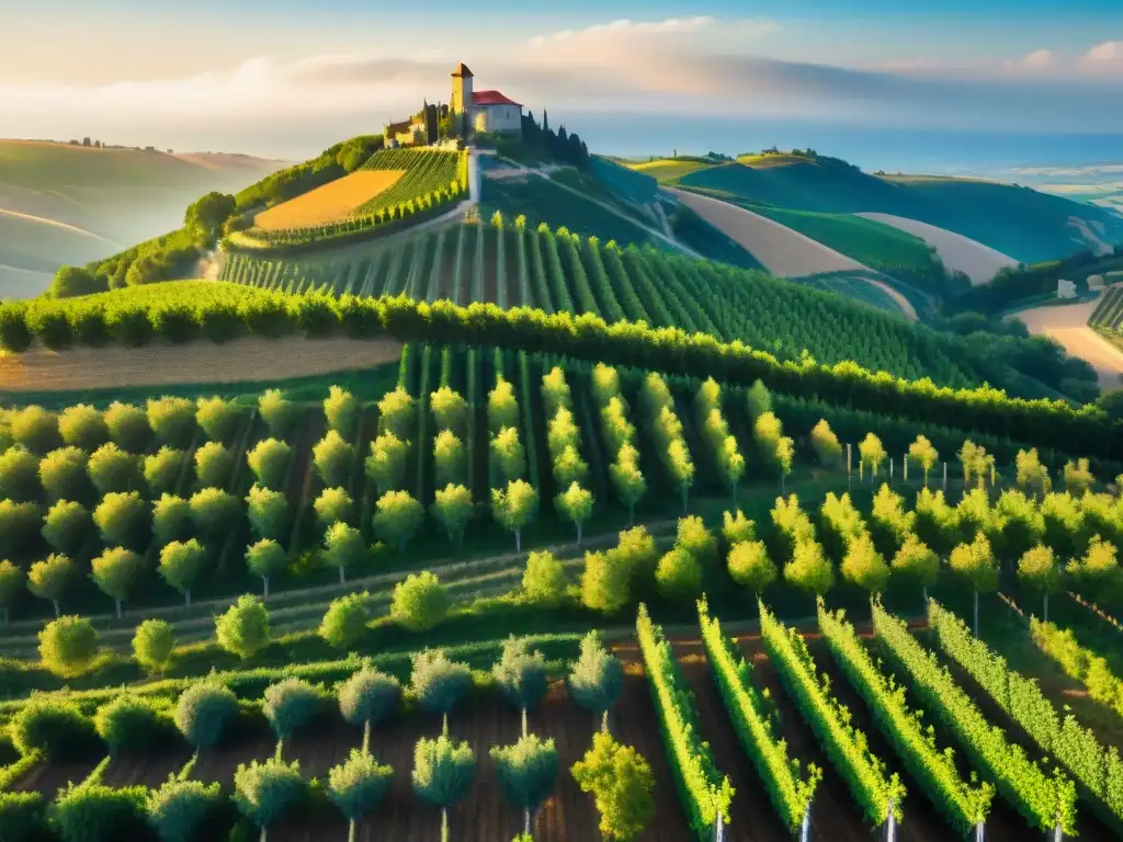 Un paisaje impresionante de viñedos en el Suroeste de Francia, donde el terroir influye en la gastronomía de la región