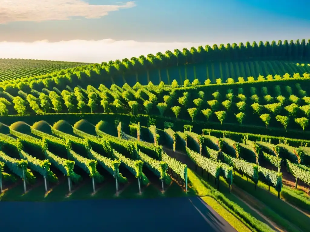 Un paisaje impresionante de viñedos verdes en Champagne, Francia, con chateaus tradicionales