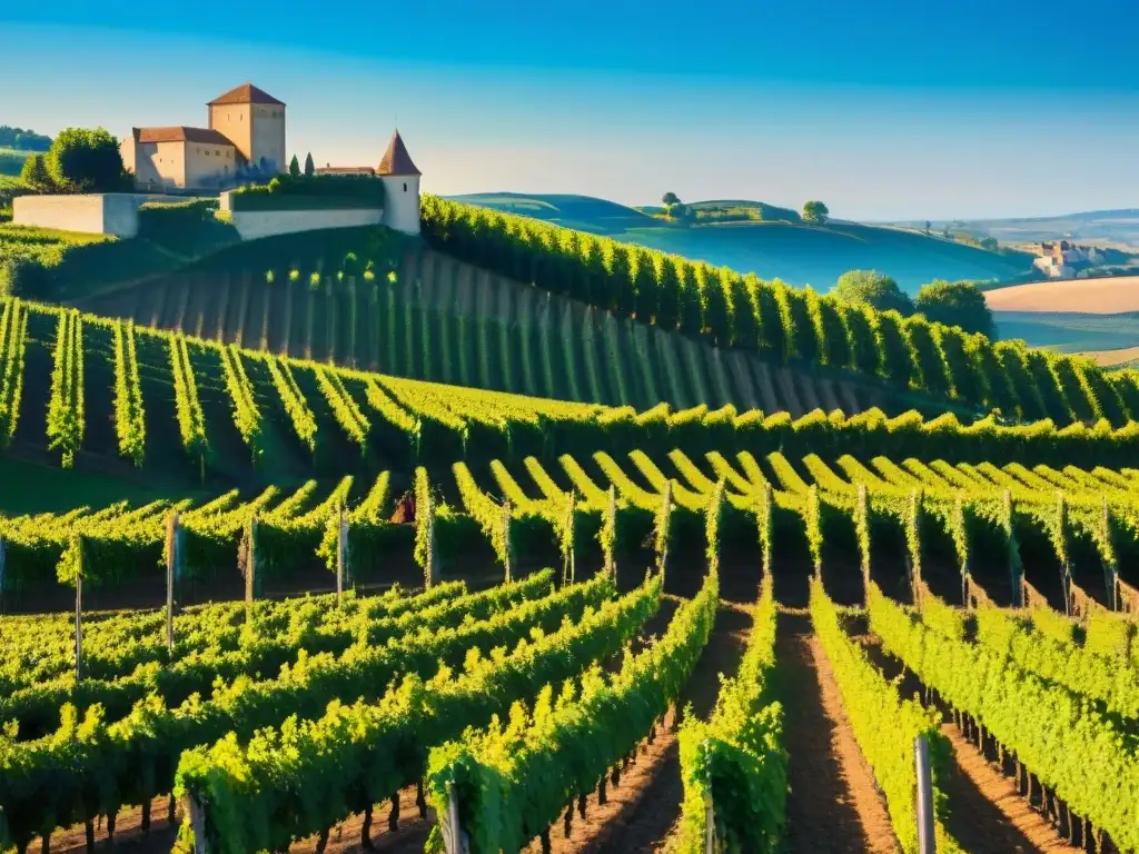 Un paisaje mágico de viñedos en las colinas de Burdeos, Francia