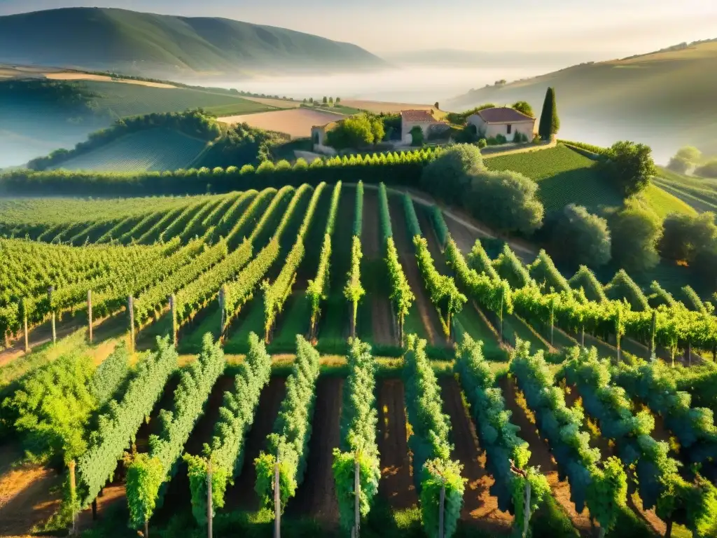 Viñedos mágicos de Barsac: Confluencia de ríos y neblina dorada Un paisaje mágico de los viñedos de Barsac en Francia, donde se cultivan los vinos dulces de Francia