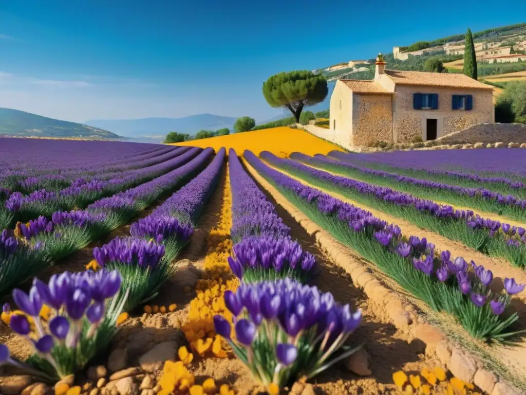 Un paisaje vibrante de campos de azafrán en flor en Provence