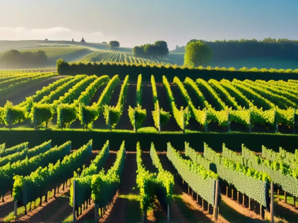 Paisaje de viñedo en Francia con prácticas agrícolas sostenibles, agricultores en acción