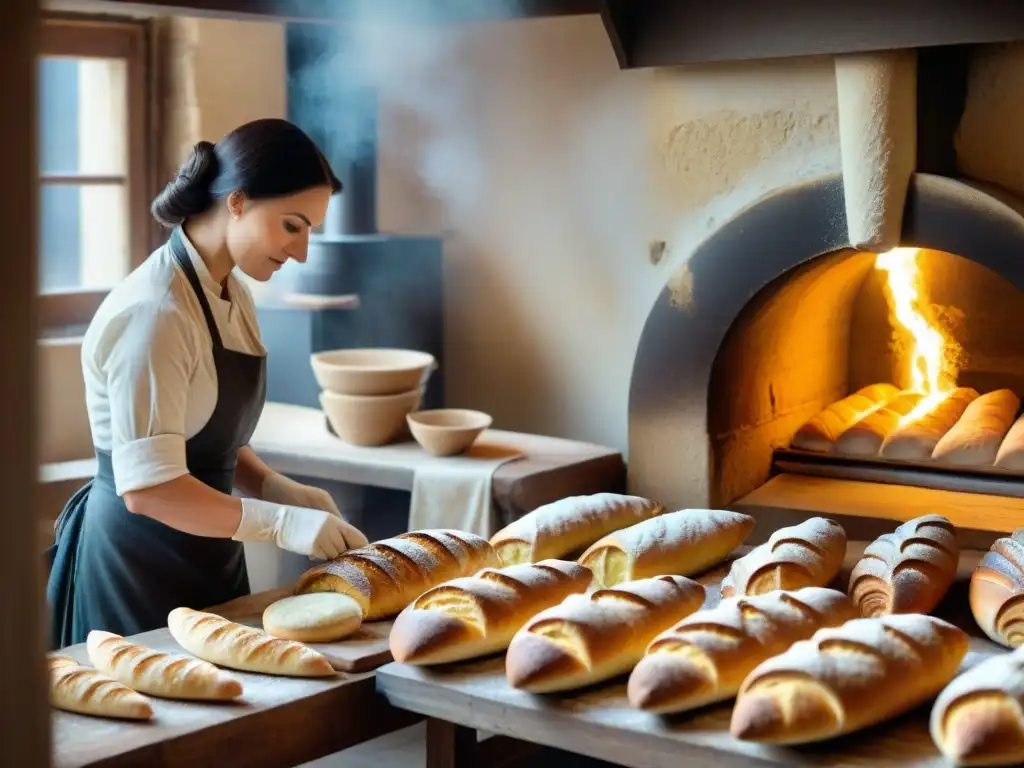 Panadería francesa del siglo XIX: evolución de la historia pan, artesanos creando baguettes y croissants tradicionales