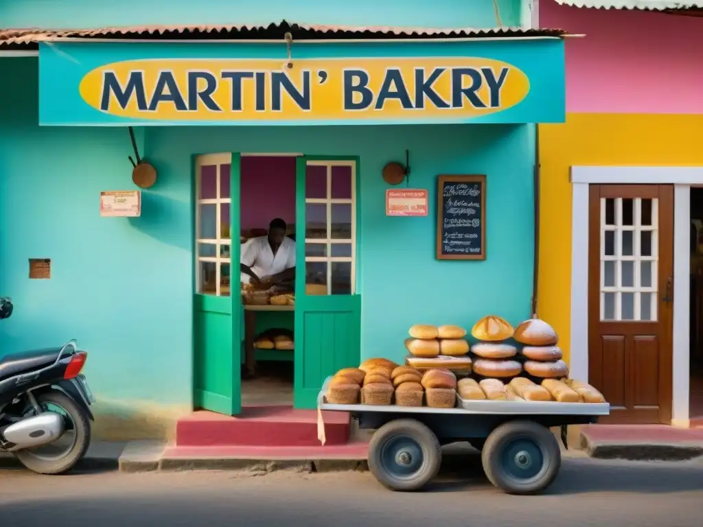 Una panadería tradicional en Martinica con colores vibrantes y panaderos expertos