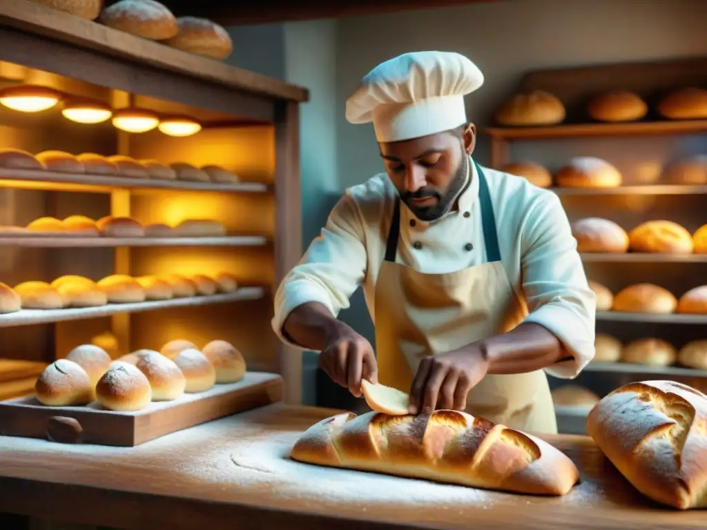 Un panadero experto en Martinica amasando pan en una panadería tradicional