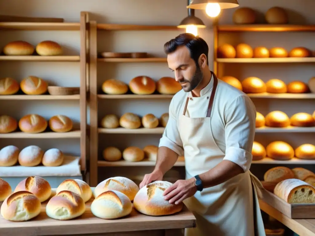 Un panadero francés experto moldeando masa de pan artesanal