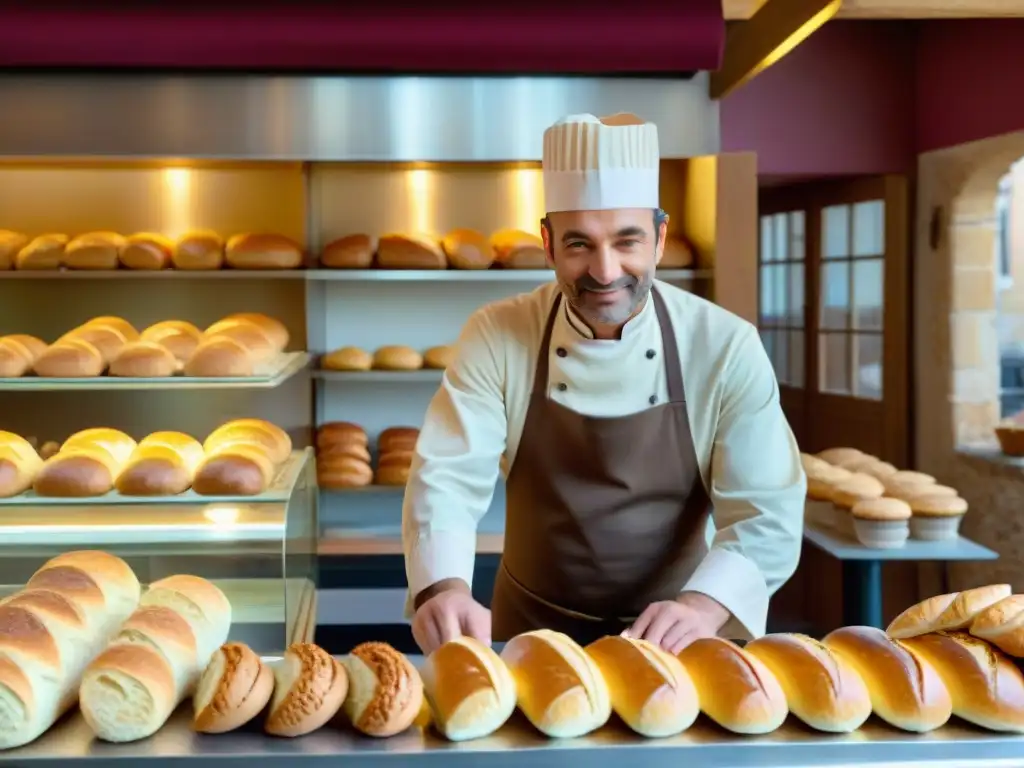 Un panadero hábil moldea una baguette perfecta en una panadería francesa tradicional