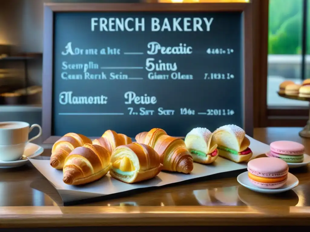 Un panadero en una panadería francesa temprano por la mañana, rodeado de delicias y libros de cocina francesa recomendados