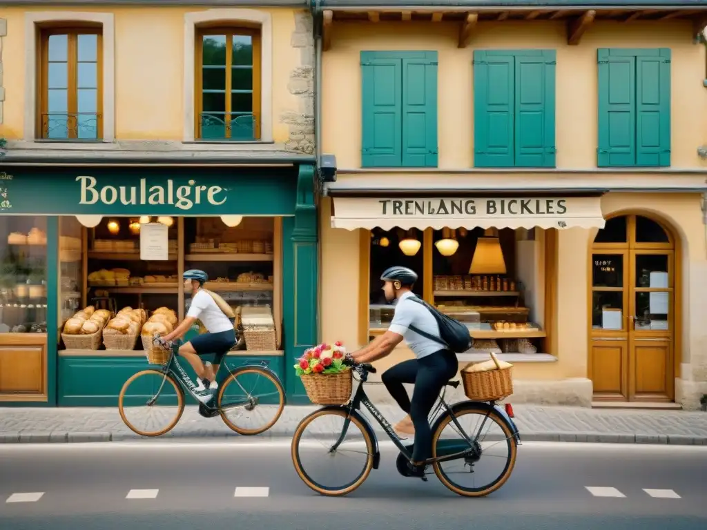 Un paseo en bicicleta por la campiña francesa, con encantadoras casas de piedra y una acogedora panadería