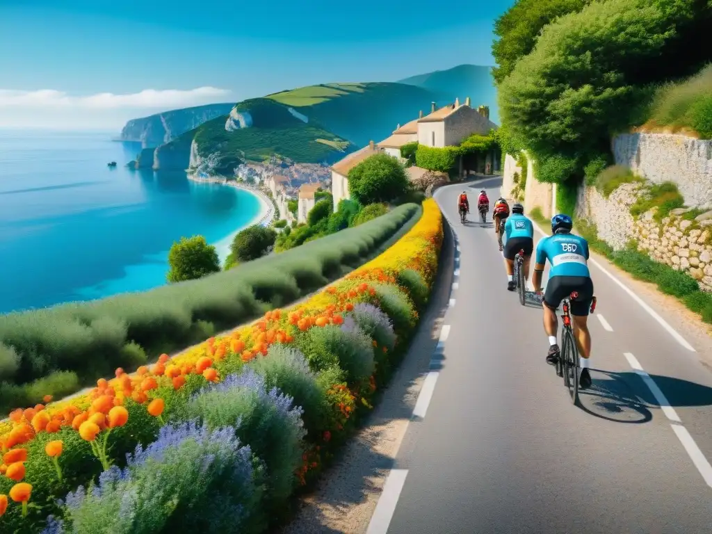 Un paseo en bicicleta por la costa francesa, con flores coloridas y cafés tradicionales