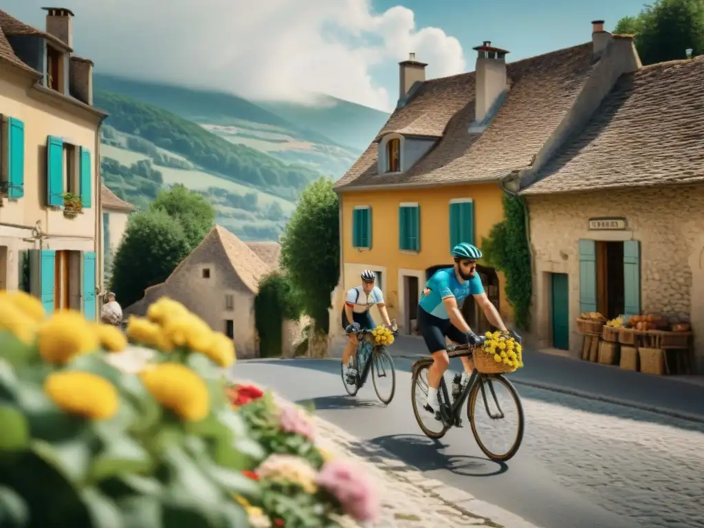 Un paseo en bicicleta por un encantador pueblo francés, resaltando la gastronomía y la elegancia