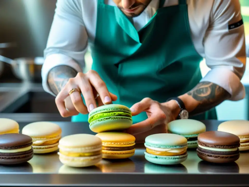 Un pastelero francés crea una torre de macarons multicolores