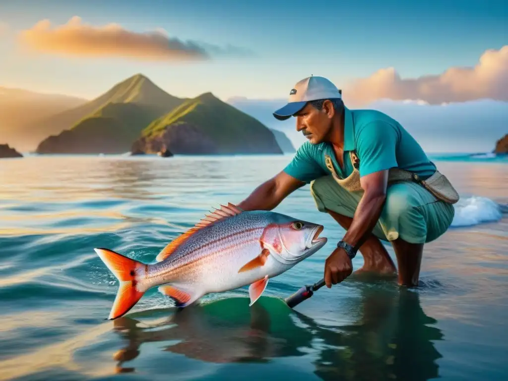 Pescador de Guadalupe captura frescura y tradición con un pargo rojo al amanecer en el Pacífico