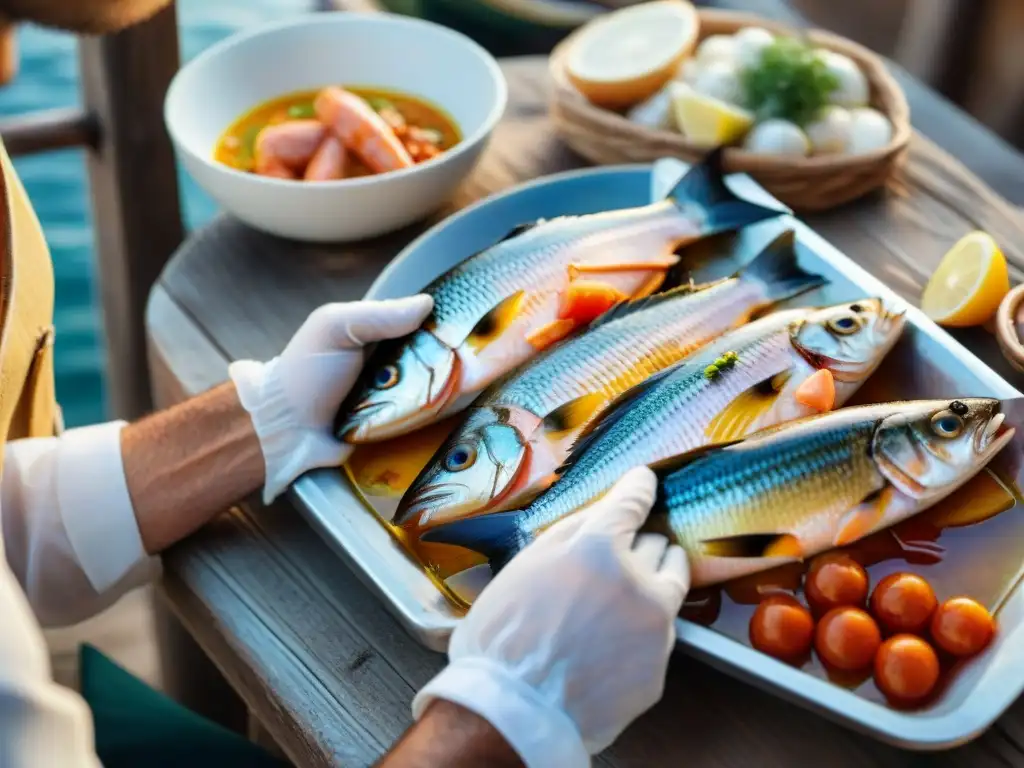 Un pescador experimentado preparando pescado fresco para una receta tradicional Bouillabaisse Marsella