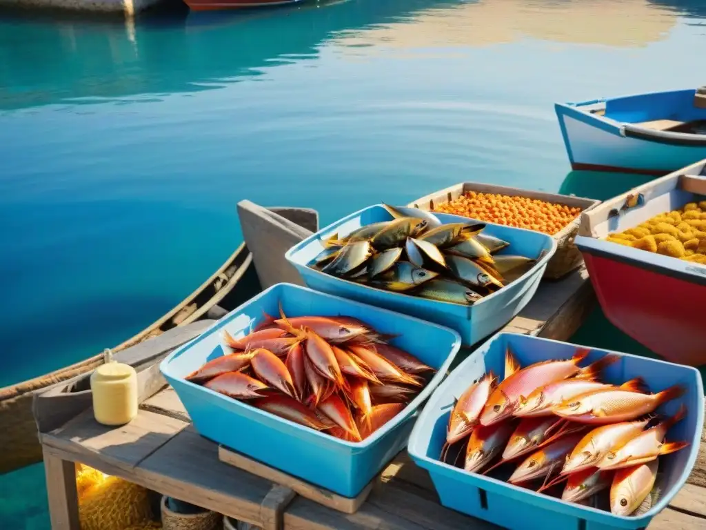 Pintoresco pueblo costero en Provenza con pescadores descargando mariscos frescos