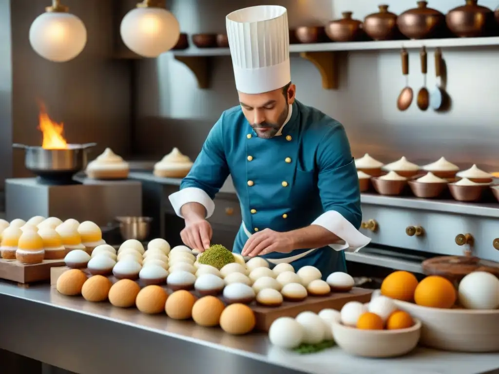 Pioneros franceses alta cocina siglo XIX: Carême creando una obra maestra culinaria en bulliciosa cocina del siglo XIX