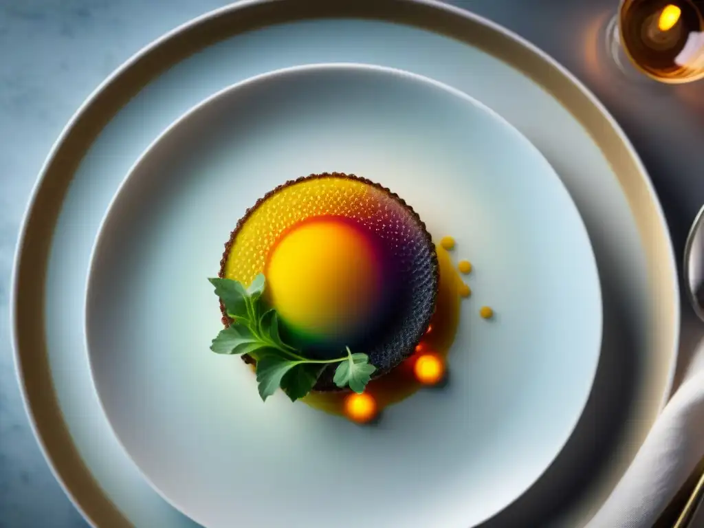 Plato de alta cocina en restaurante estrella Michelin en Francia