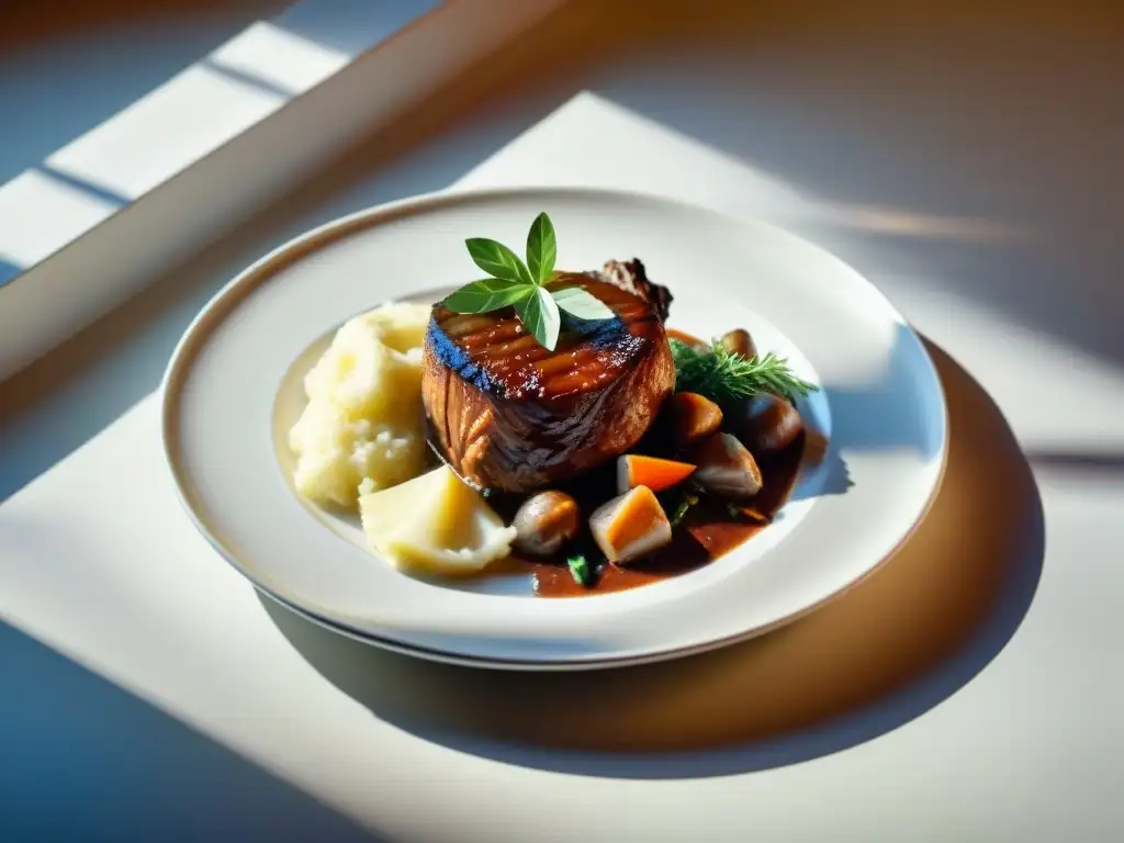 Plato de coq au vin en presentación en la cocina francesa