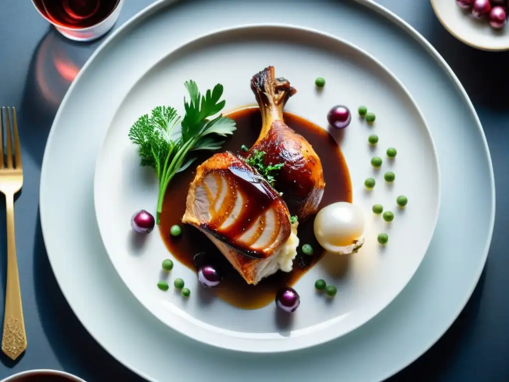 Plato francés: coq au vin con secreto en presentación