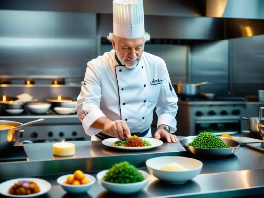 Chef Pierre Gagnaire elaborando plato francés en restaurante con gastronomía francesa recetas tradicionales