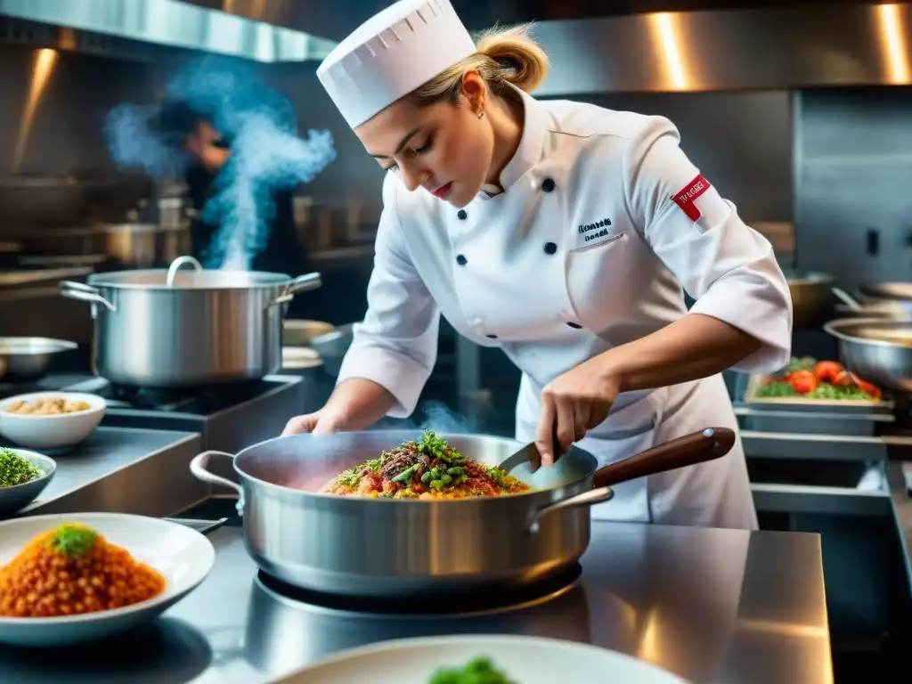 Hélène Darroze crea plato francés en su restaurante Michelinstarred, mostrando su maestría culinaria y la historia gastronomía francesa