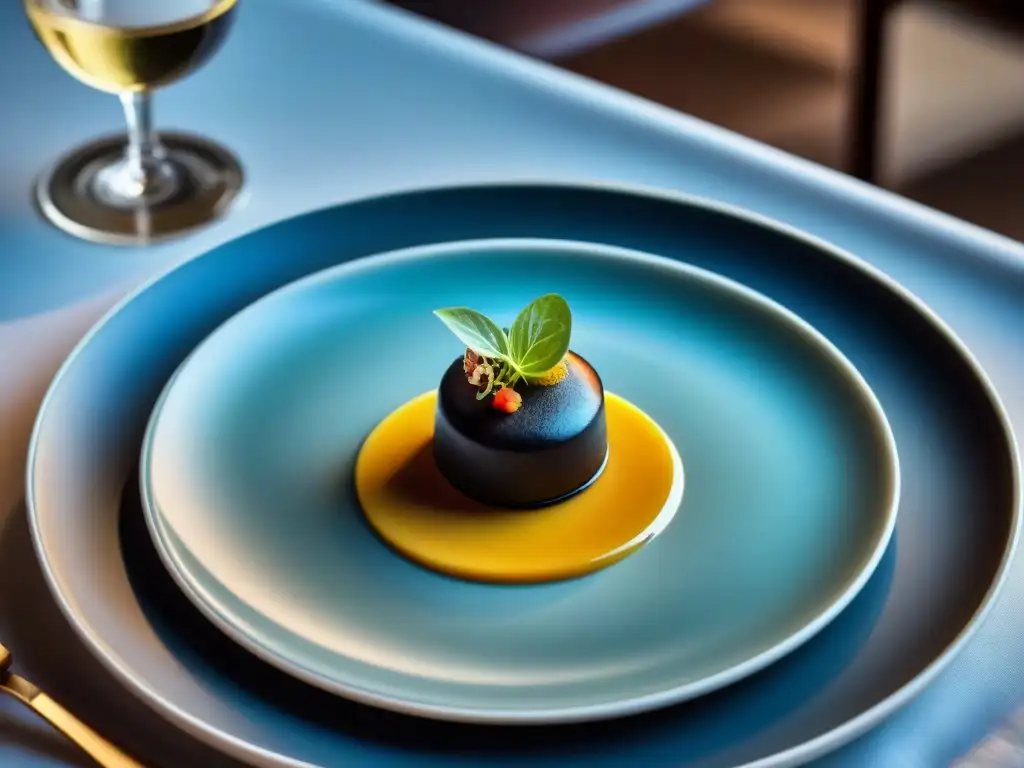 Plato de alta gastronomía francesa tradicional moderna en restaurante con estrella Michelin