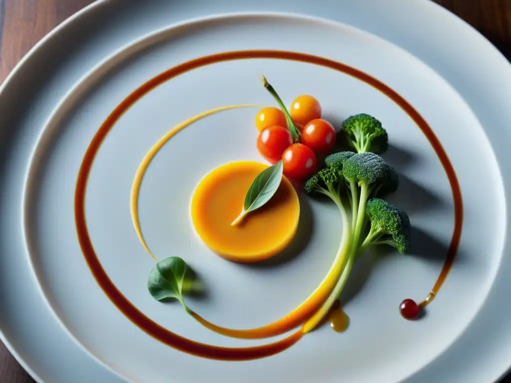 Un plato vibrante y meticulosamente arreglado en L'Arpège, destacando la innovadora gastronomía del chef Alain Passard