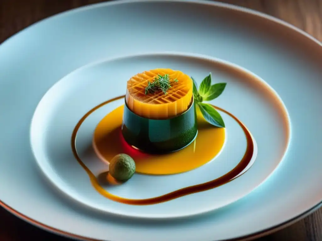 Una presentación moderna de platos franceses en un plato blanco minimalista