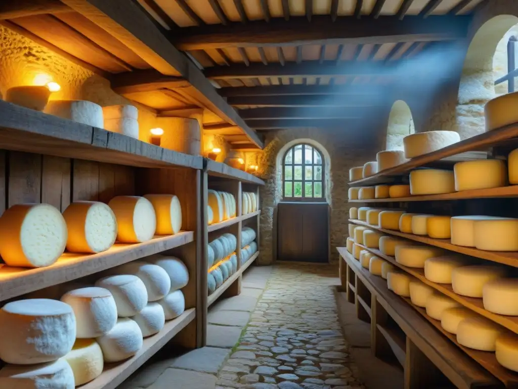 Un rincón de queso Camembert en bodega tradicional de Normandía