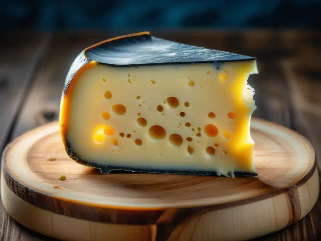 El queso Morbier revela su historia en capas detalladas de contraste entre ceniza y crema