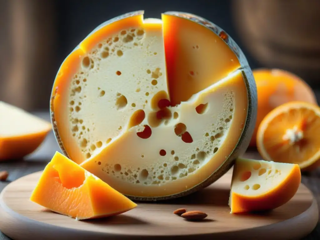 Queso Mimolette: sabor y color en detalle, con su tono naranja vibrante y textura única artesanal