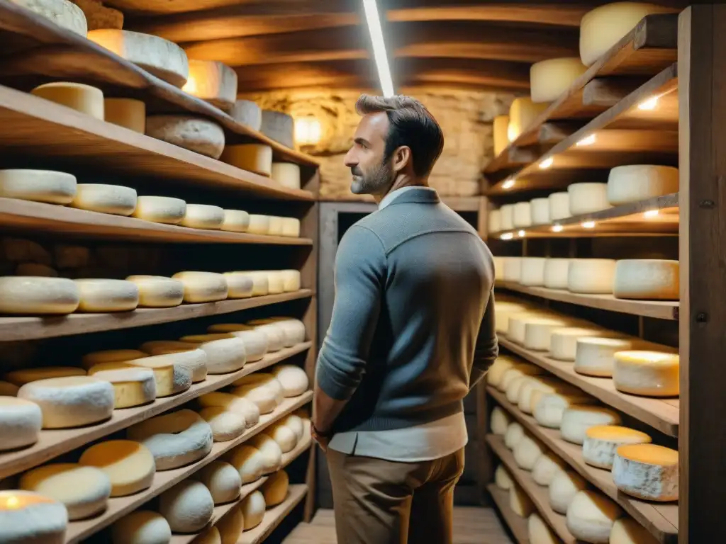 Conservación de Quesos Franceses al Vacío en una bodega rústica de la campiña francesa