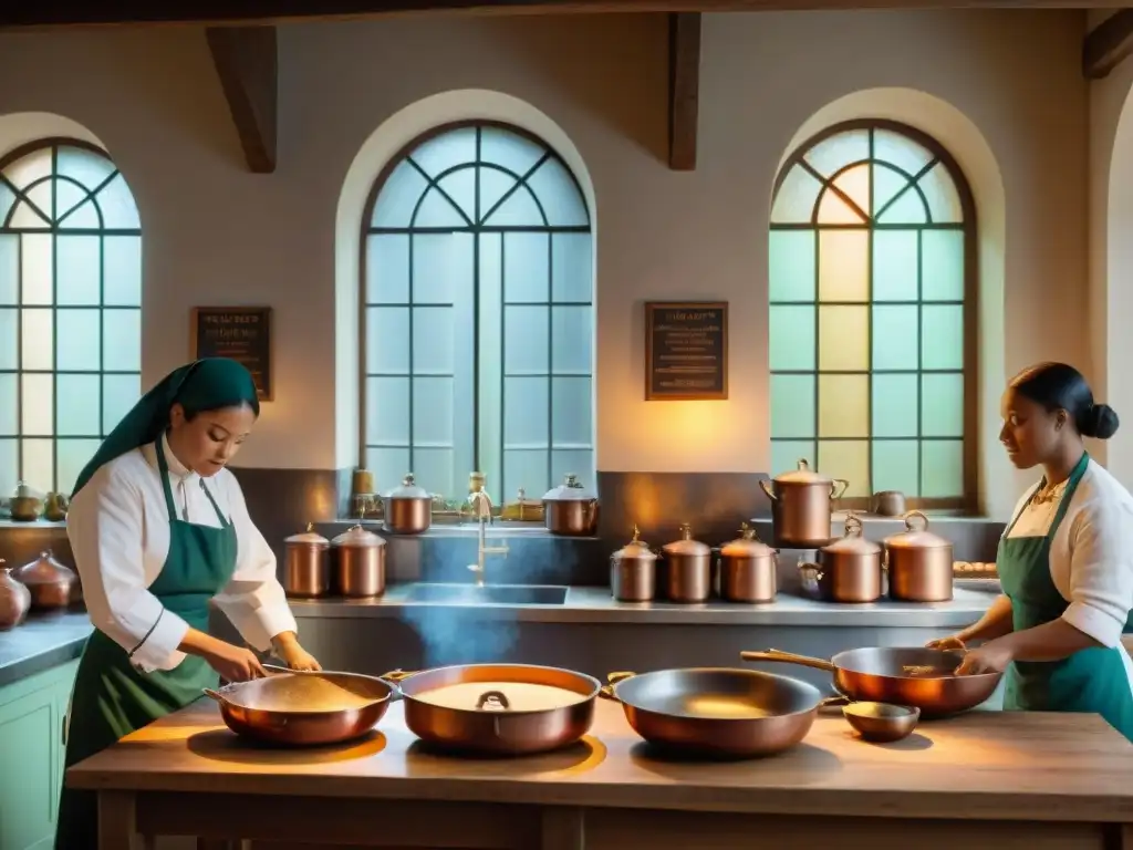 Recetas antiguas en la escuela culinaria de Francia: cocina histórica con estudiantes y chef enseñando