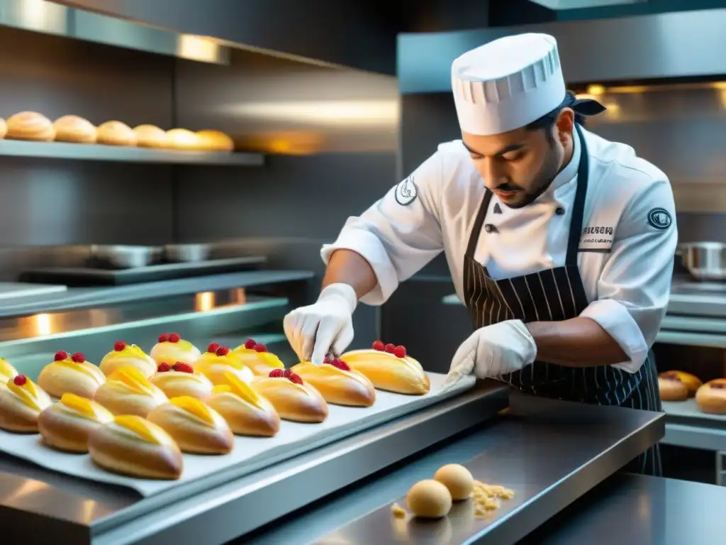 Un repostero experto crea arte culinario en una pastelería francesa moderna