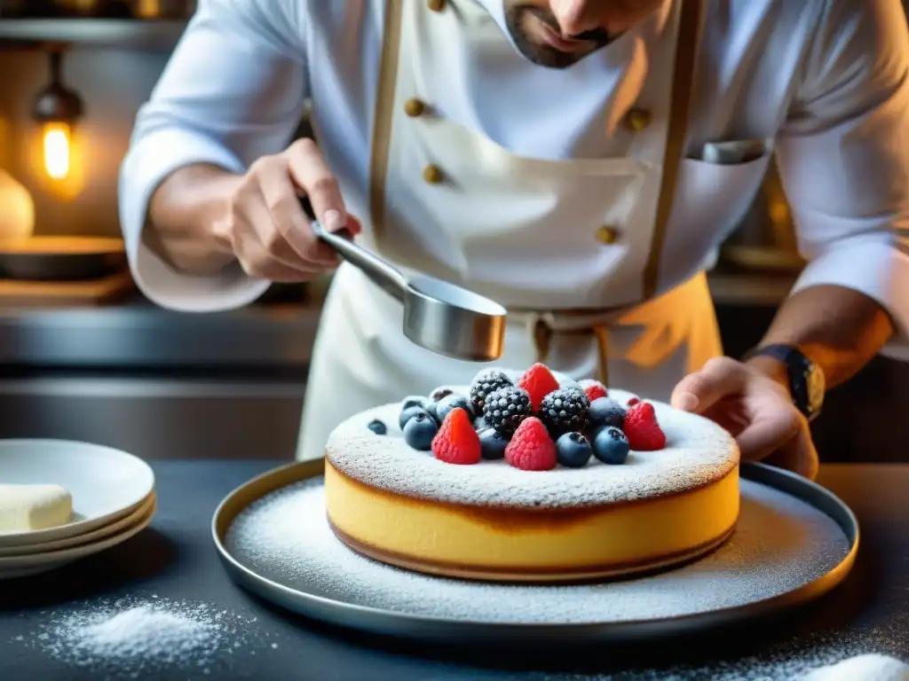 Un repostero experto decora un postre tradicional de RódanoAlpes en una cocina francesa rústica