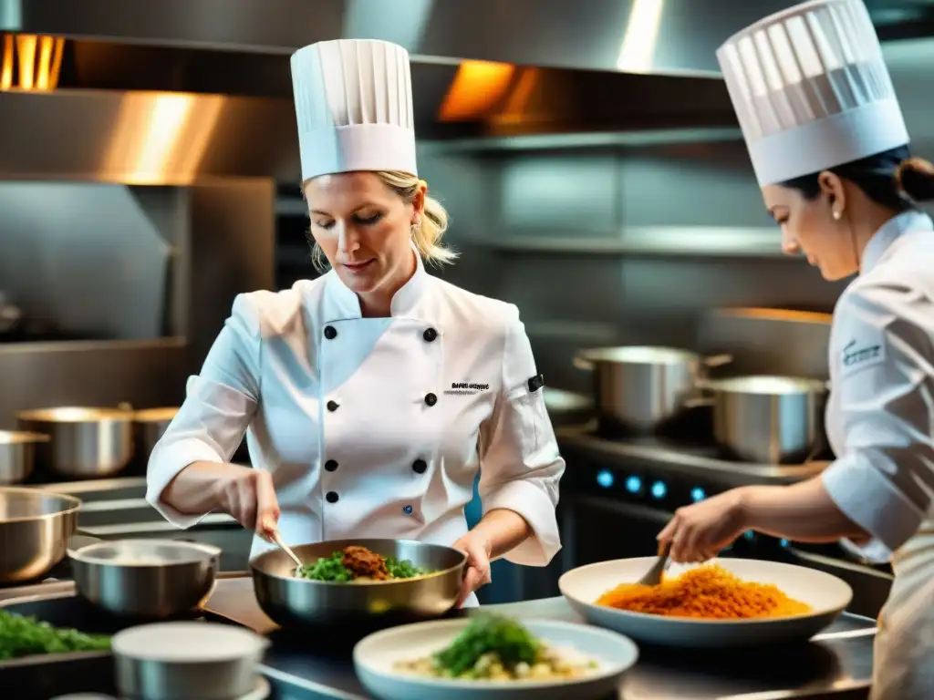 En un restaurante francés elegante y concurrido, la chef Clare Smyth lidera un equipo de mujeres chefs en plena acción