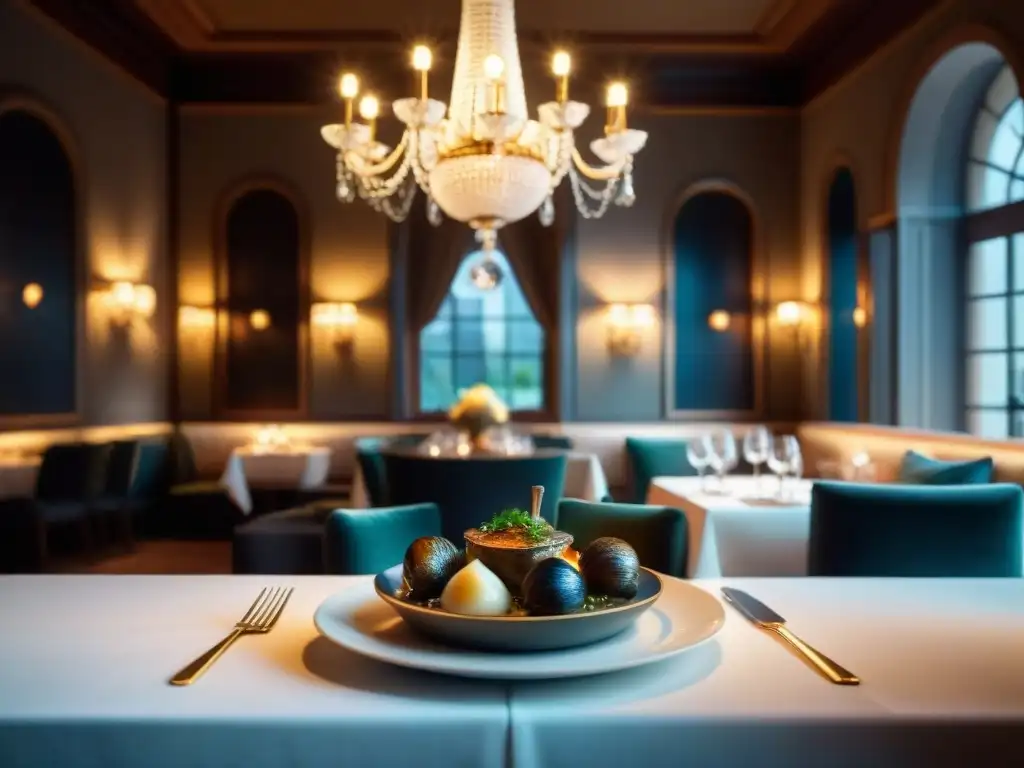 Un restaurante francés iluminado elegantemente para cenas gourmet