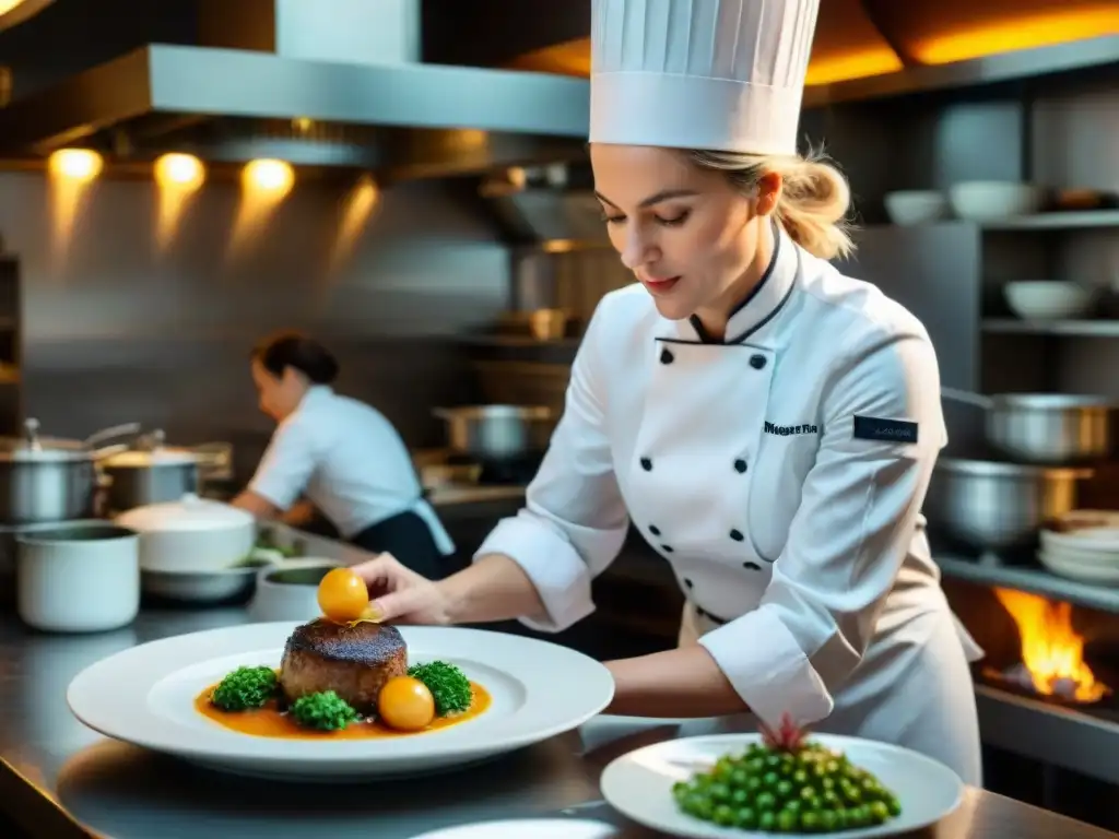 Hélène Darroze en su restaurante parisino, creando una obra maestra culinaria