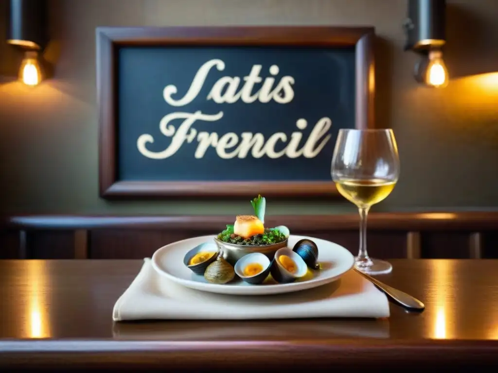 Escenas íntimas de un bistró parisino: platos clásicos y ambiente acogedor Un rincón acogedor de un bistró parisino con platos franceses clásicos