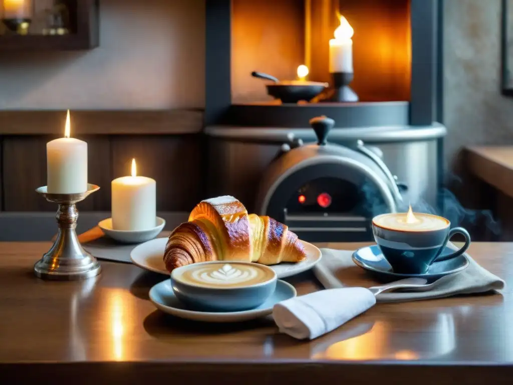 Un rincón acogedor en un bistró secreto de La Rochelle con café, croissant y chefs