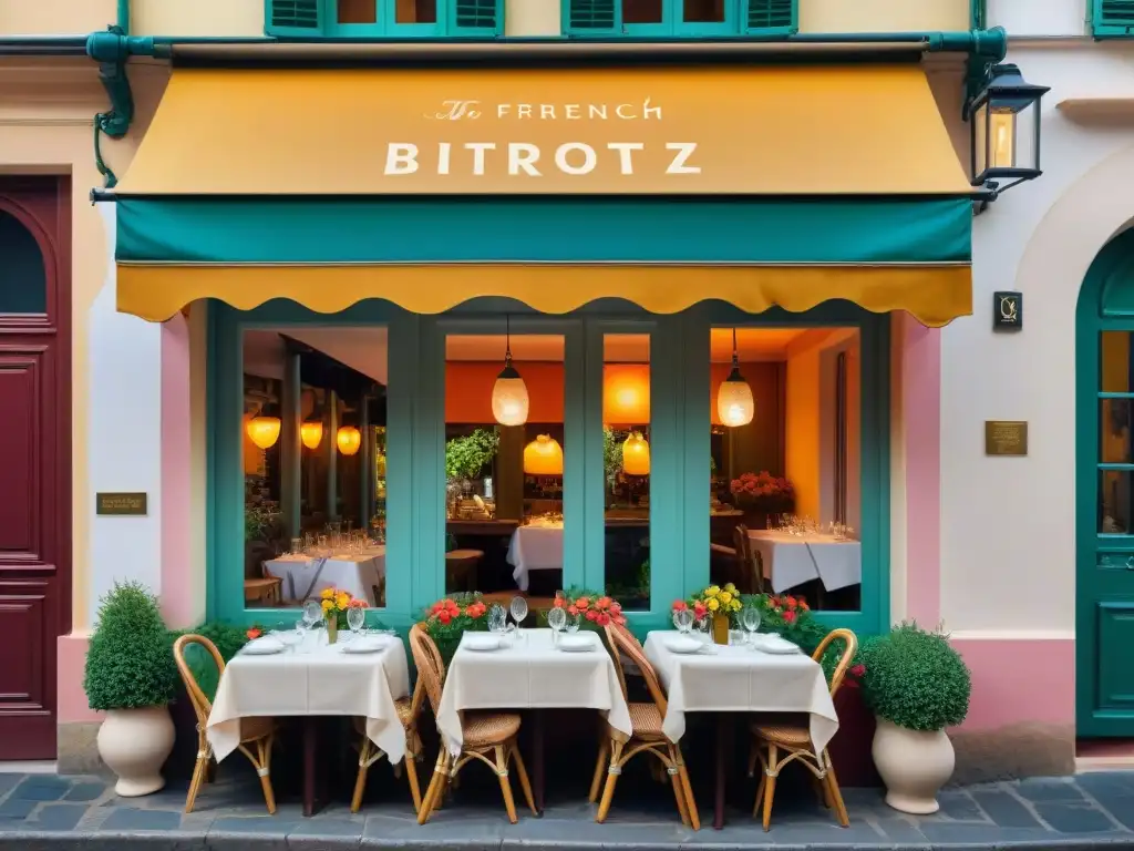 Un rincón encantador: bistró escondido en Biarritz, con flores, mesas al aire libre y luz cálida