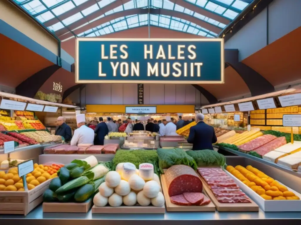 Explora los rincones culinarios emblemáticos de Lyon en el bullicioso mercado de Les Halles de Lyon Paul Bocuse