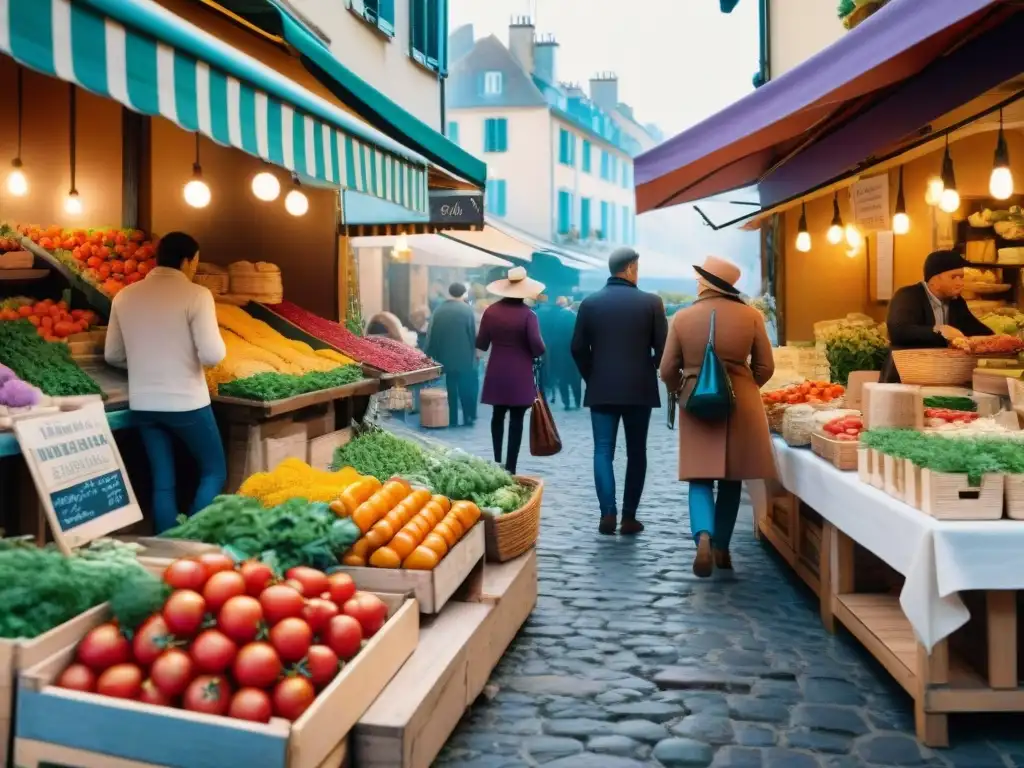 La riqueza gastronómica de Francia cobra vida en un bullicioso mercado al aire libre con productos frescos y coloridos