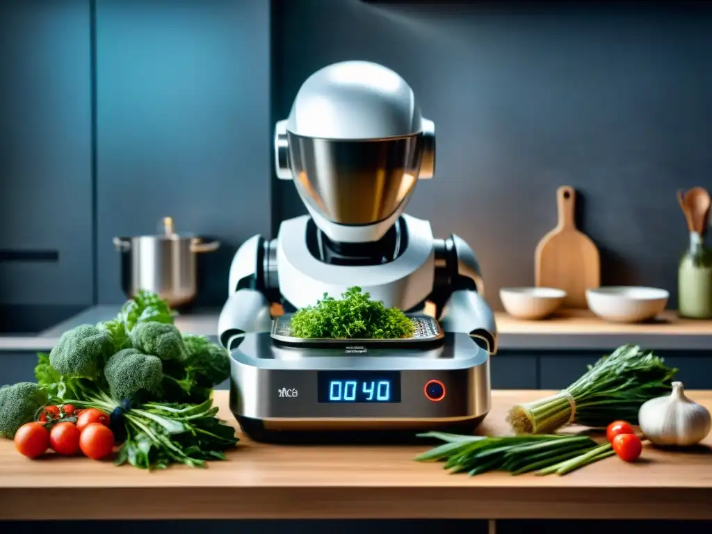 Un robot de cocina moderno preparando recetas francesas con precisión y estilo